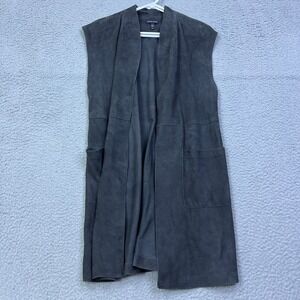 Eileen Fisher Womens Goat Leather Cardigan Sleeveless Vest Small Gray Suede Open